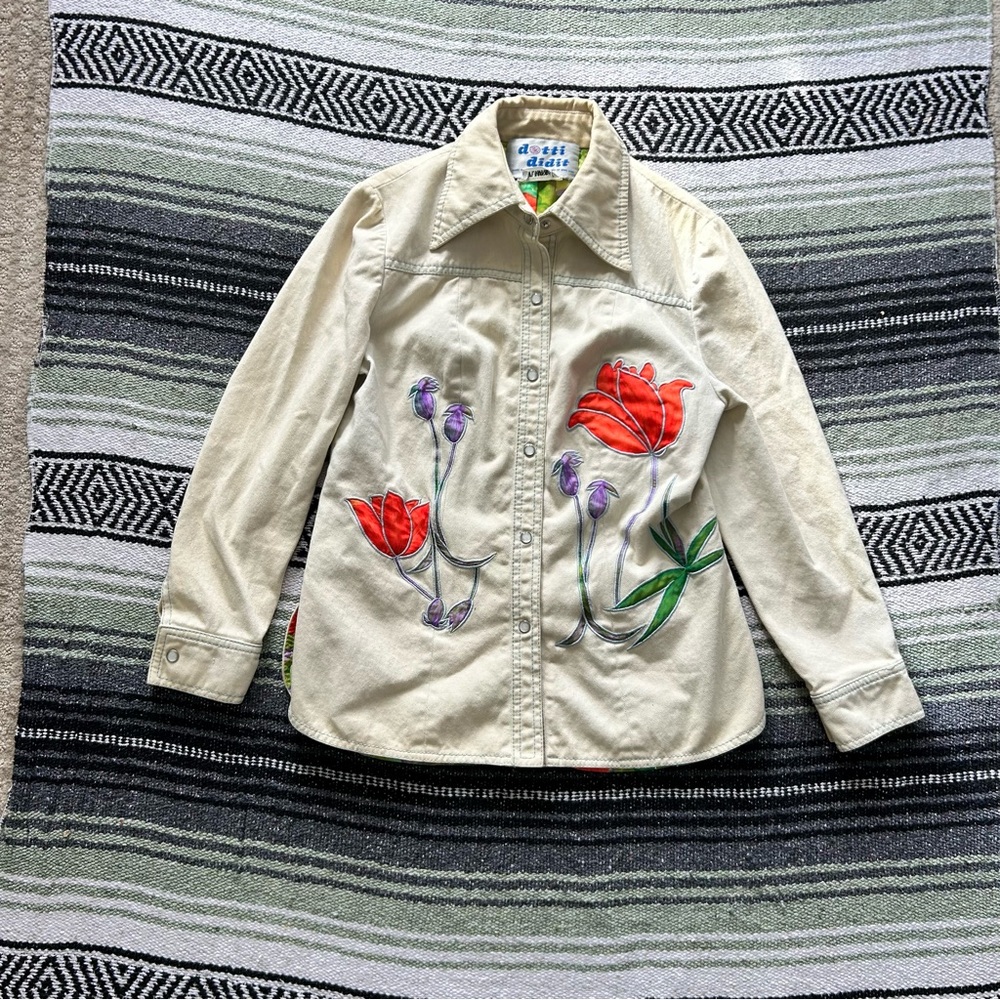 Vintage 70s Dotti Didit pearl snap floral embroidered longsleeve shirt